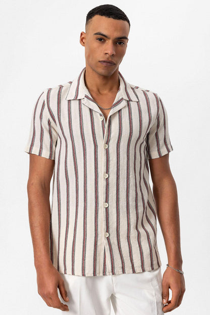 KOALA SYDNEY Men's Burgundy Striped Camp Collar Shirt