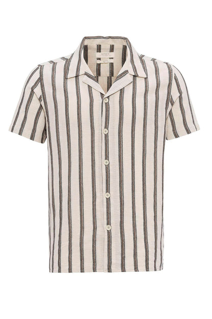 KOALA SYDNEY Men's Brown Striped Camp Collar Shirt