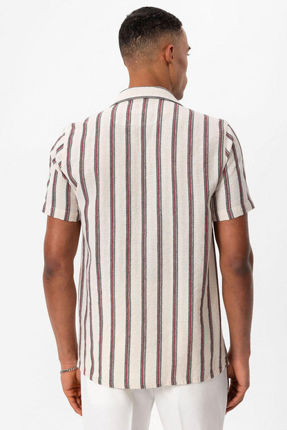 KOALA SYDNEY Men's Burgundy Striped Camp Collar Shirt