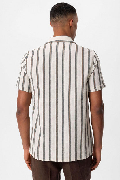 KOALA SYDNEY Men's Brown Striped Camp Collar Shirt