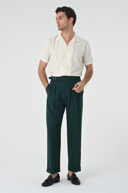 Men's Ecru Knitted Patterned Shirt with Camp Collar