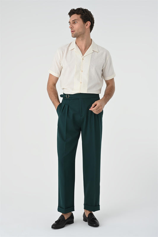 Men's Ecru Knitted Patterned Shirt with Camp Collar