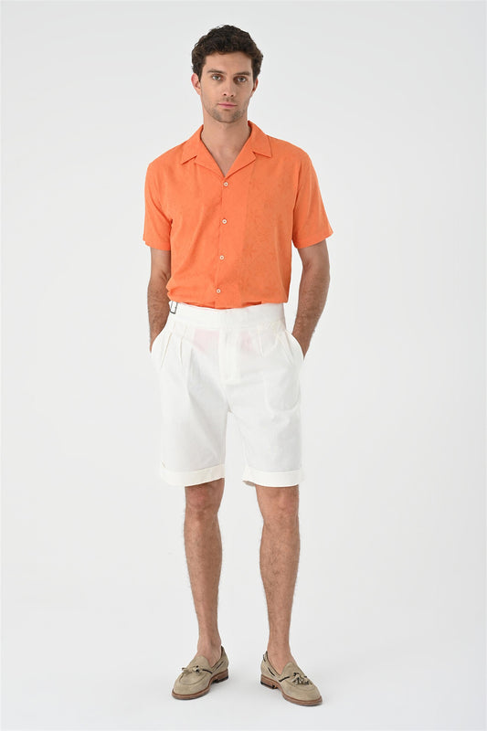 KOALA SYDNEY Men's Orange Knitted Patterned Shirt with Camp Collar
