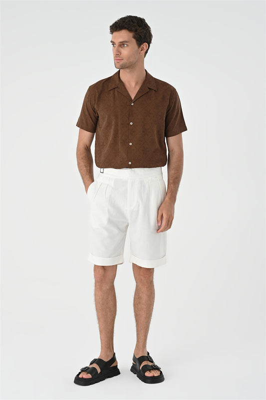 KOALA SYDNEY Men's Brown Knitted Patterned Shirt with Camp Collar