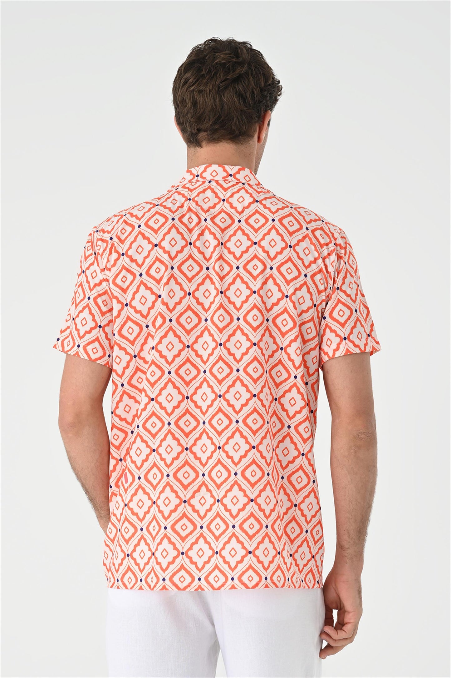 KOALA SYDNEY Men's Orange Ethnic Pattern Open Collar Short Sleeve Shirt