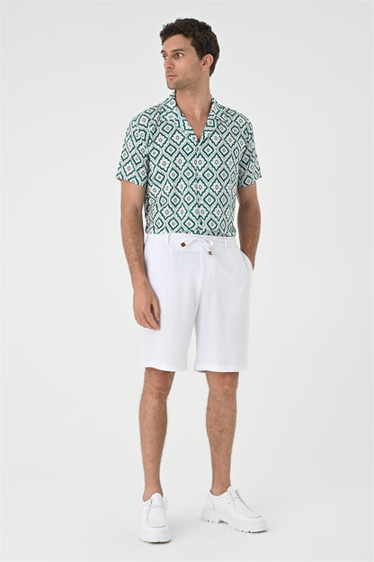 KOALA SYDNEY Men's Green Ethnic Pattern Open Collar Short Sleeve Shirt