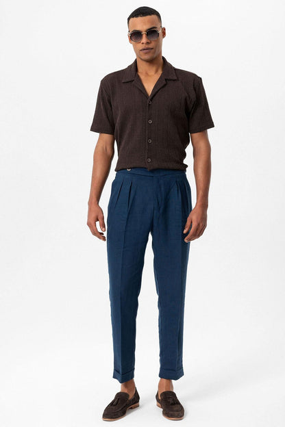 Men's Brown Camp Collar Knit Pattern Shirt