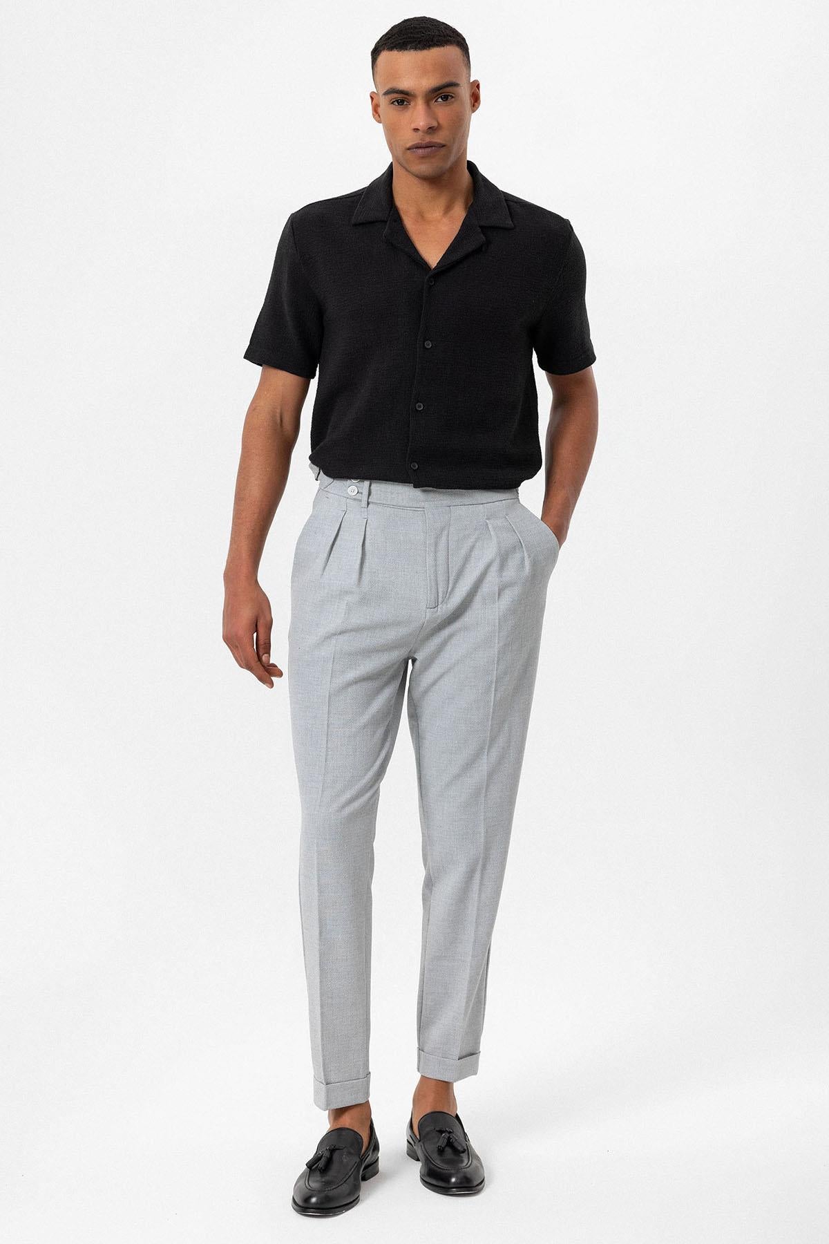 Men's Black Knit Textured Camp Collar Shirt