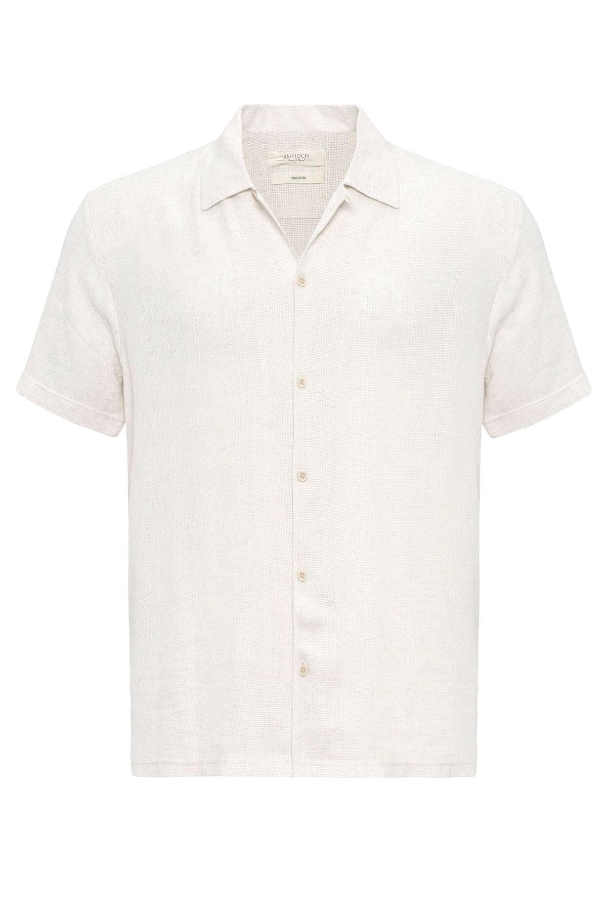KOALA SYDNEY  Men's Ecru Knit Textured Camp Collar Shirt -