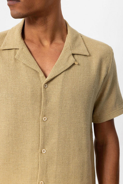 Men's Beige Knit Textured Camp Collar Shirt -