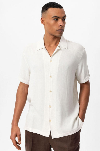 KOALA SYDNEY  Men's Ecru Knit Textured Camp Collar Shirt -