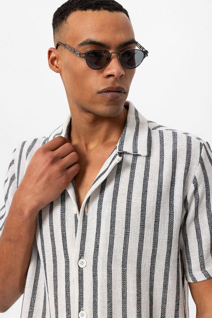 Men's Black Camp Collar Knit Short-Sleeve Shirt