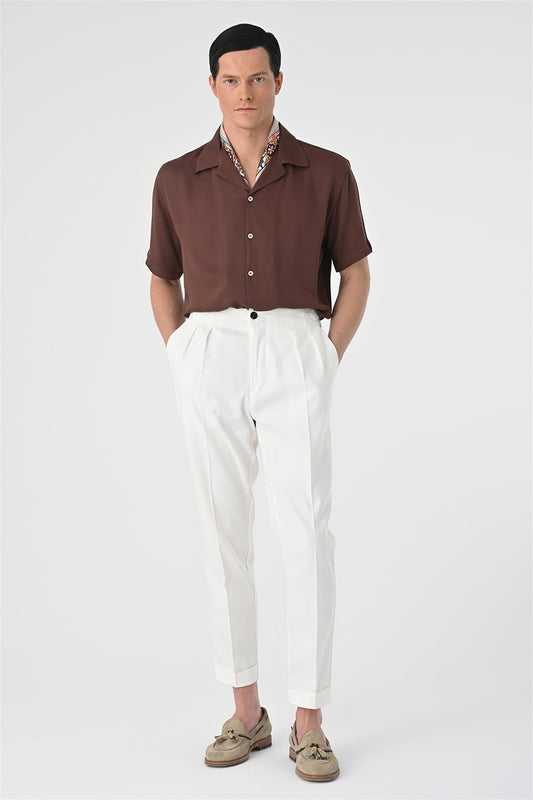 KOALA SYDNEY  Men's Brown Open Collar Oversized Short Sleeve Shirt -