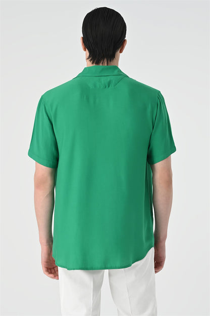 KOALA SYDNEY  Men's Green Open Collar Oversized Short Sleeve Shirt -