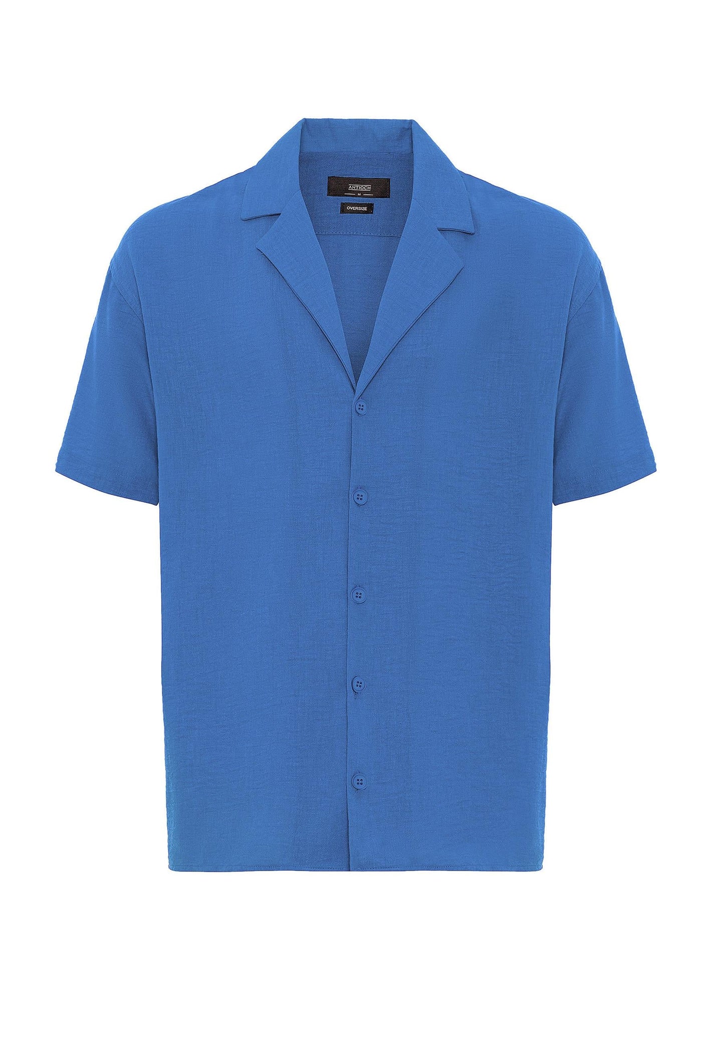 KOALA SYDNEY Men's Sax Oversized Short Sleeve Shirt with Apach Collar