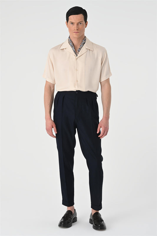 KOALA SYDNEY  Men's Beige Open Collar Oversized Short Sleeve Shirt -
