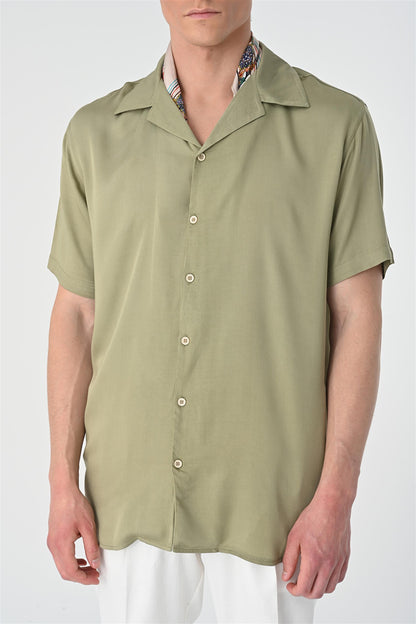 KOALA SYDNEY Men's Khaki Open Collar Oversized Short Sleeve Shirt