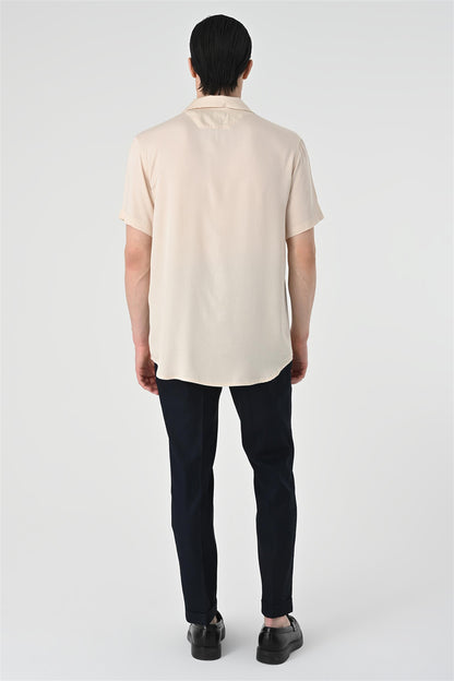 KOALA SYDNEY  Men's Beige Open Collar Oversized Short Sleeve Shirt -