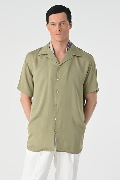 KOALA SYDNEY Men's Khaki Open Collar Oversized Short Sleeve Shirt