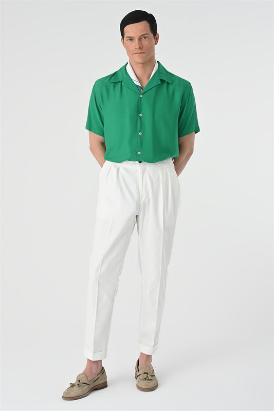 KOALA SYDNEY  Men's Green Open Collar Oversized Short Sleeve Shirt -