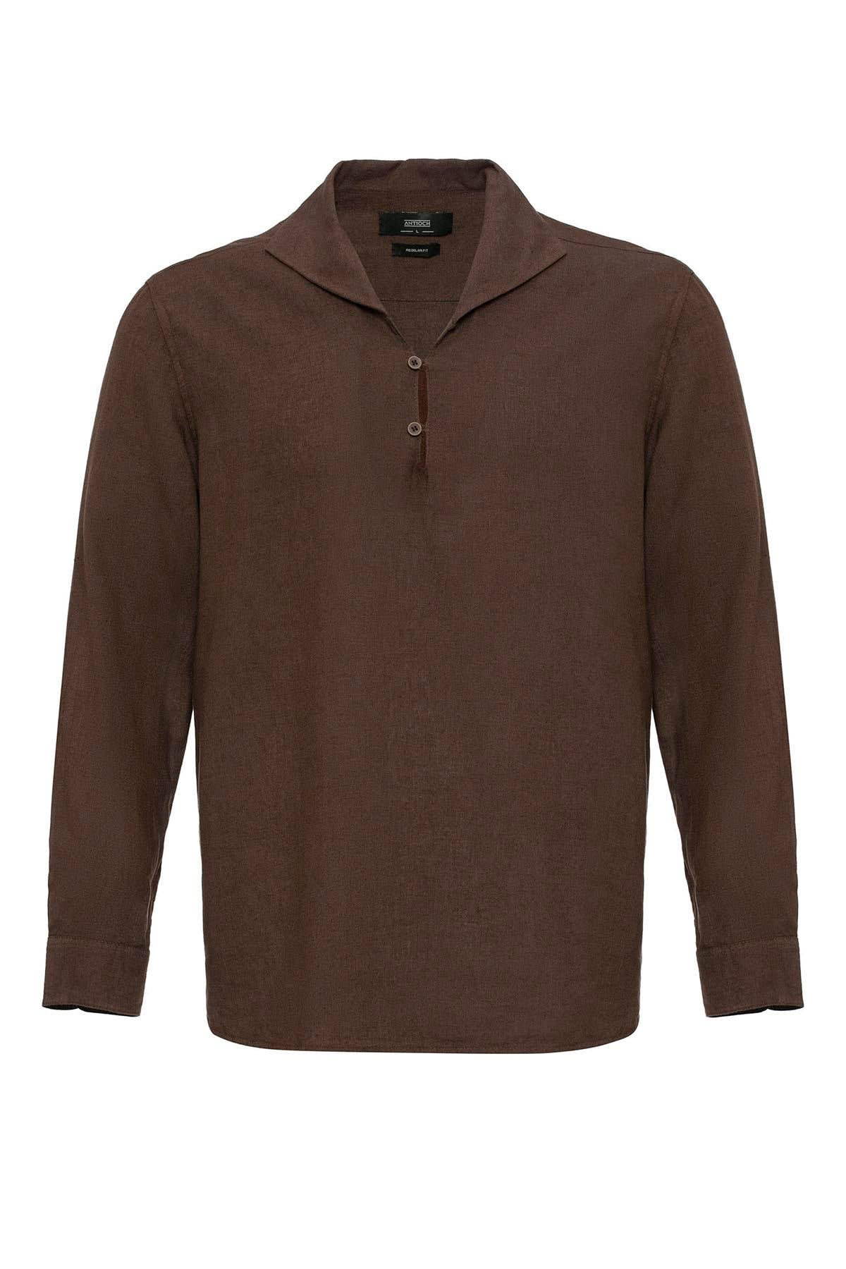 Men's Brown Camp Collar Button-Down Shirt