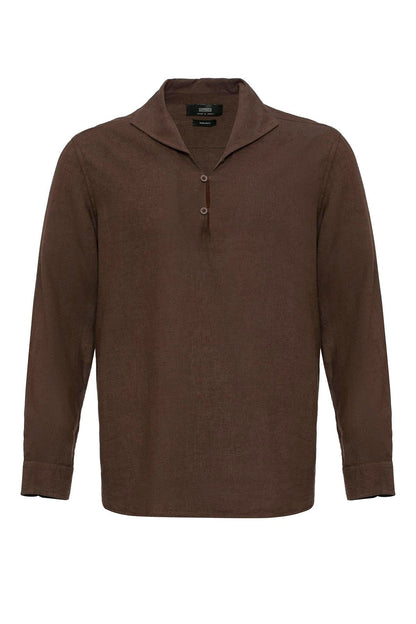 Men's Brown Camp Collar Button-Down Shirt