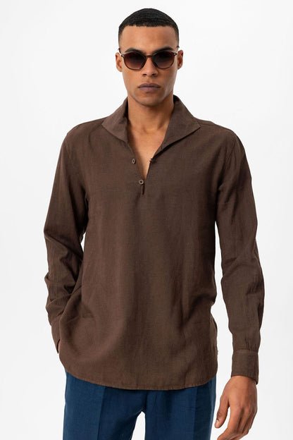 Men's Brown Camp Collar Button-Down Shirt