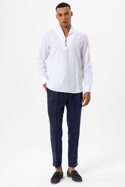 Men's White Camp Collar Button-Down Shirt