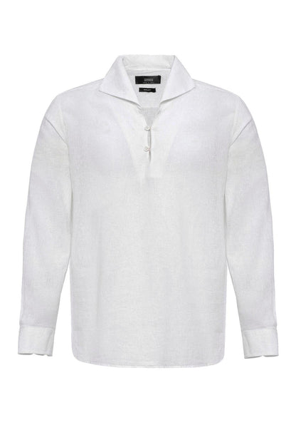 Men's White Camp Collar Button-Down Shirt