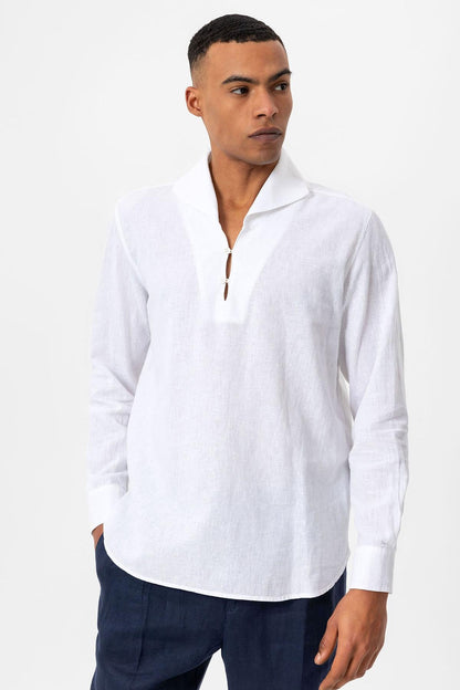 Men's White Camp Collar Button-Down Shirt