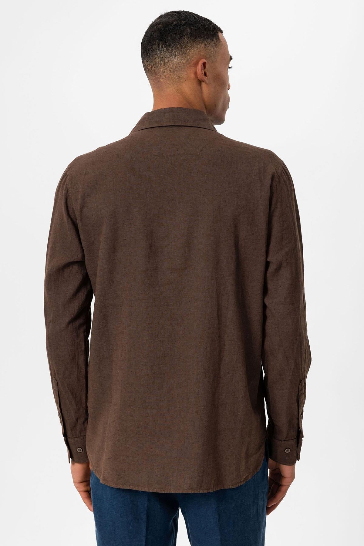 Men's Brown Camp Collar Button-Down Shirt