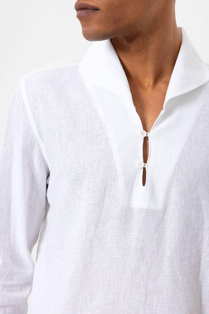 Men's White Camp Collar Button-Down Shirt