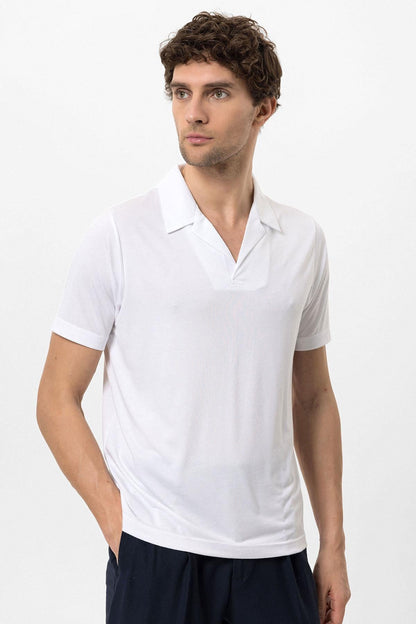 Men's Ecru Camp Collar Regular Fit T-Shirt