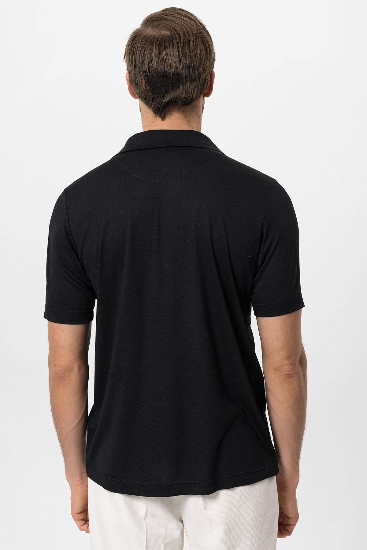Men's Black Camp Collar Regular Fit T-Shirt