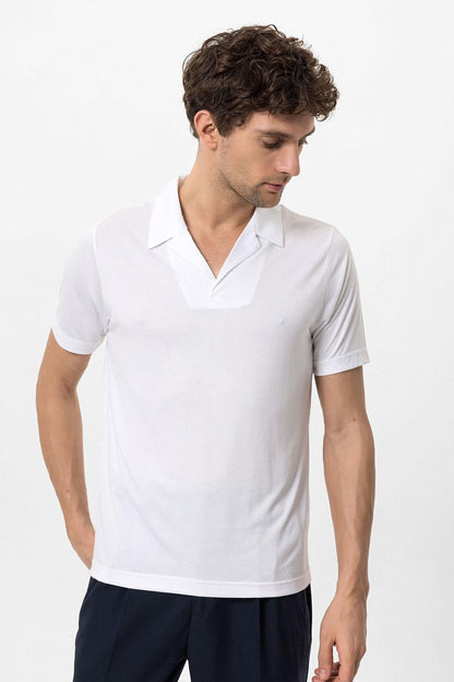Men's Ecru Camp Collar Regular Fit T-Shirt