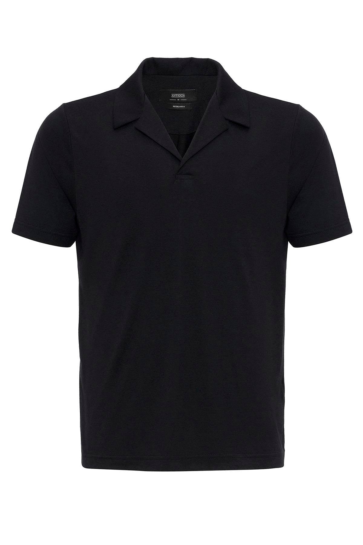 Men's Black Camp Collar Regular Fit T-Shirt