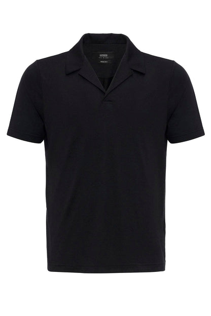 Men's Black Camp Collar Regular Fit T-Shirt