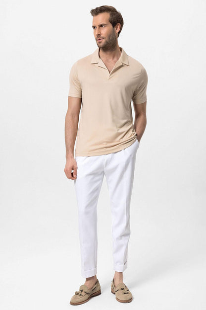 Men's Beige Camp Collar Regular Fit T-Shirt