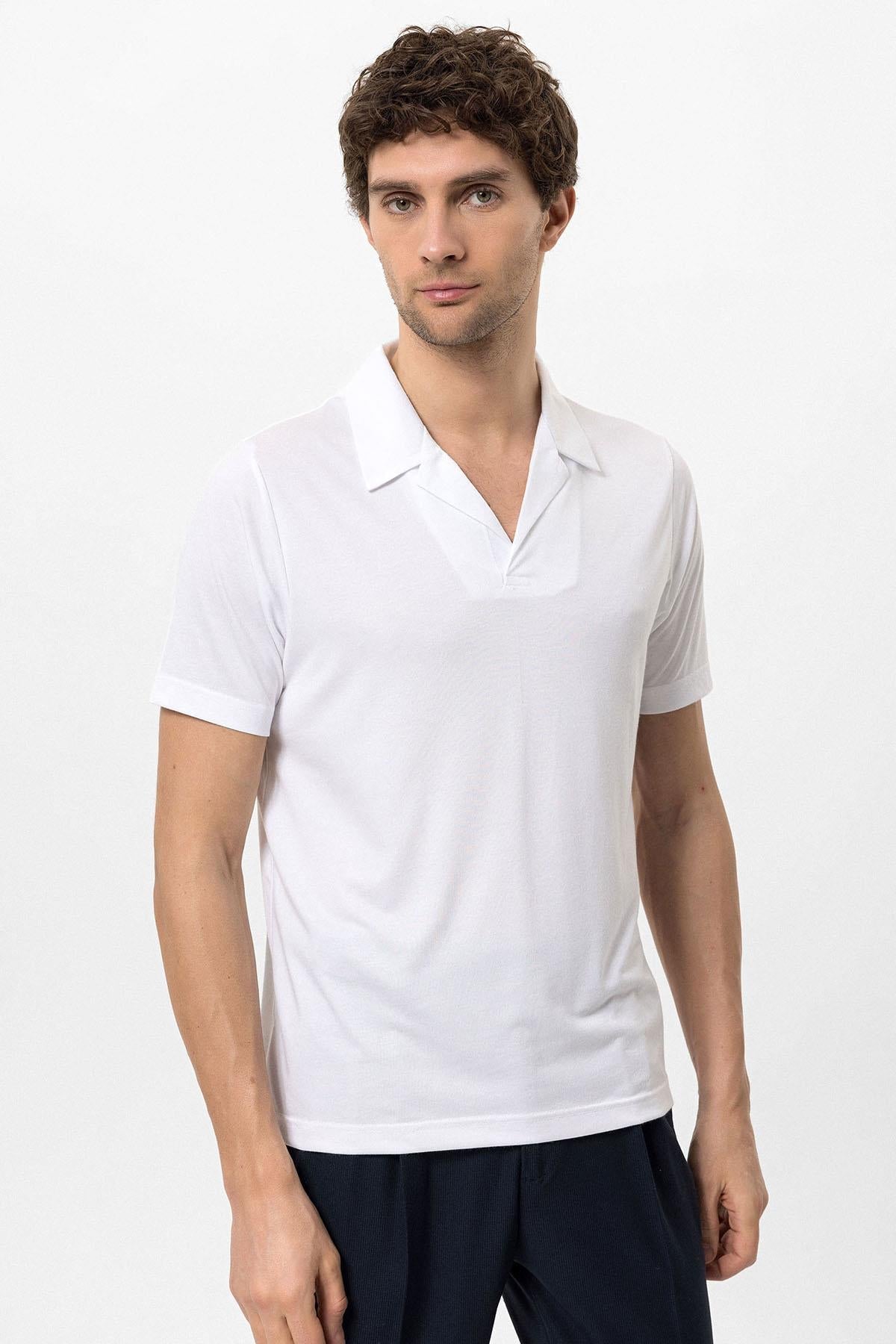 Men's Ecru Camp Collar Regular Fit T-Shirt