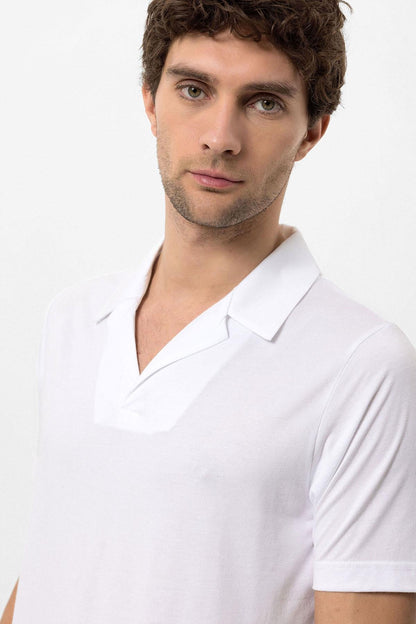 Men's Ecru Camp Collar Regular Fit T-Shirt