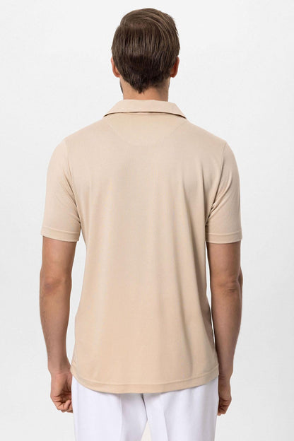 Men's Beige Camp Collar Regular Fit T-Shirt