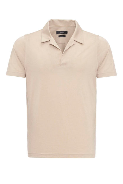 Men's Beige Camp Collar Regular Fit T-Shirt