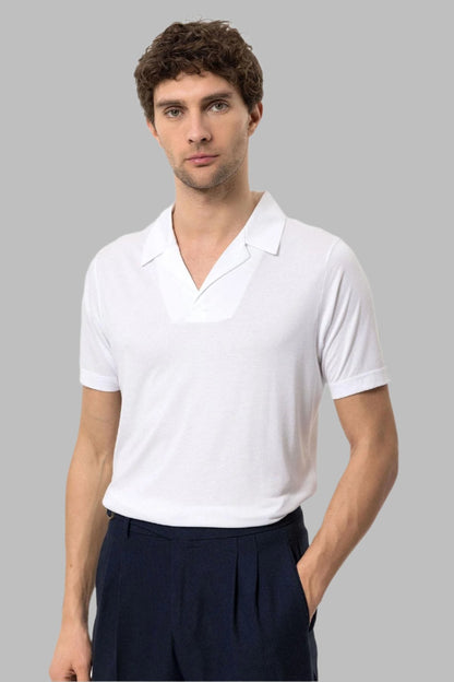 Men's Ecru Camp Collar Regular Fit T-Shirt