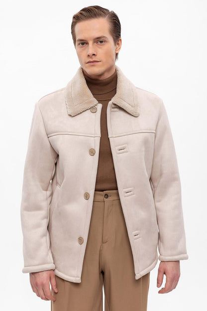 Lined Suede Men's Beige Jacket