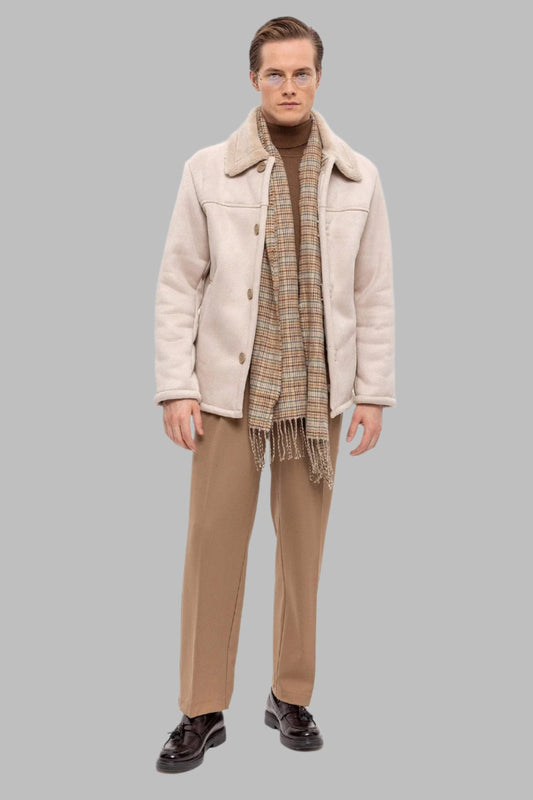 Lined Suede Men's Beige Jacket