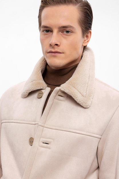 Lined Suede Men's Beige Jacket