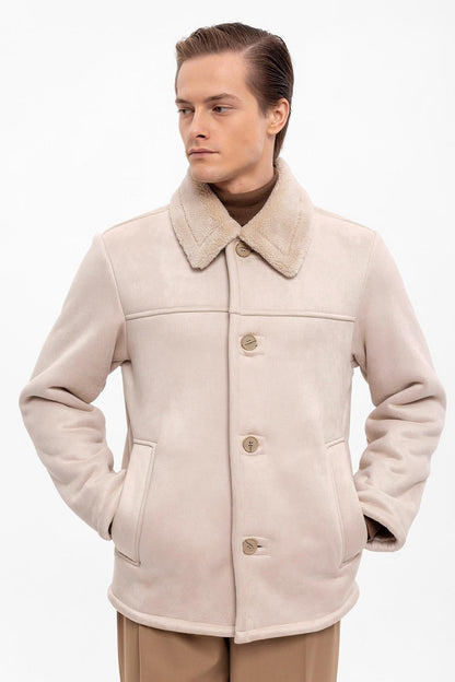 Lined Suede Men's Beige Jacket