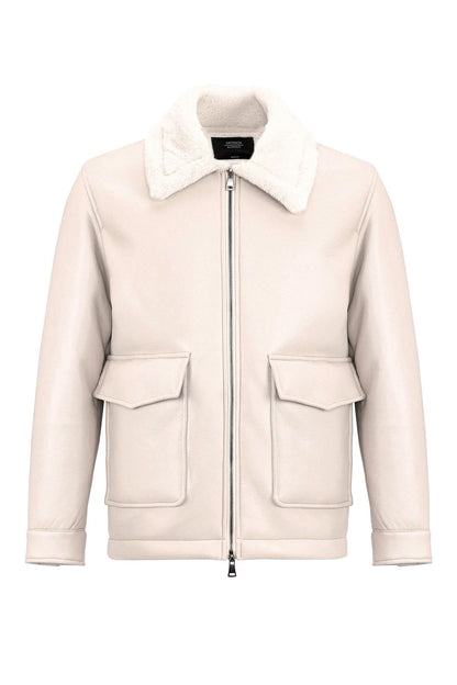 Men's Ecru Lining Detailed Faux Leather Coat