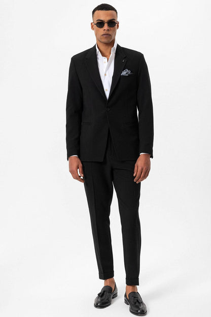 KOALA SYDNEY  Men's Black Plain Single-Button Blazer -