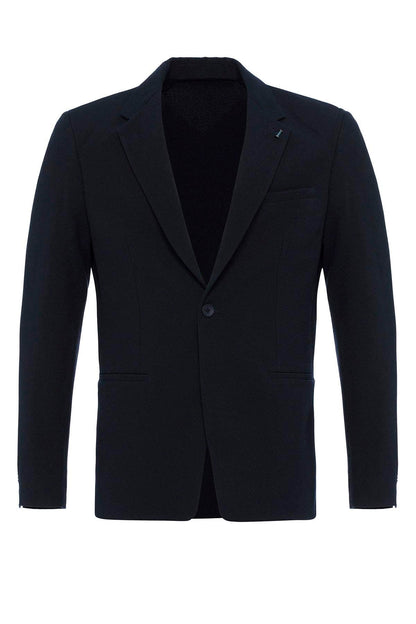 Men's Navy Blue Plain Single-Button Blazer